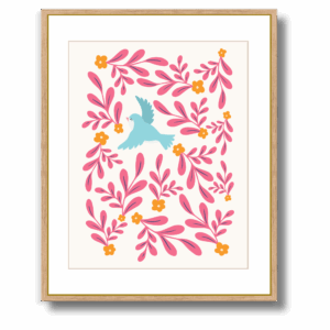 custom framed kids wall art prints. blue bird with floral